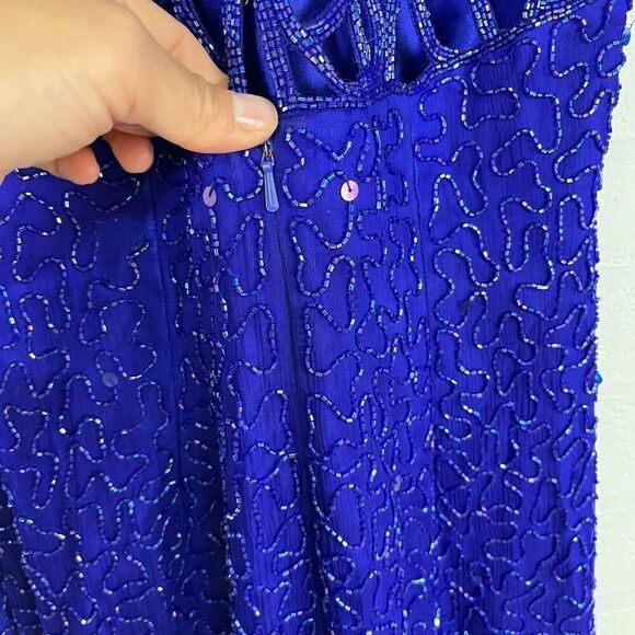 Scala Womens Silk Beaded Dress size Medium Blue Long Dress - Picture 14 of 16